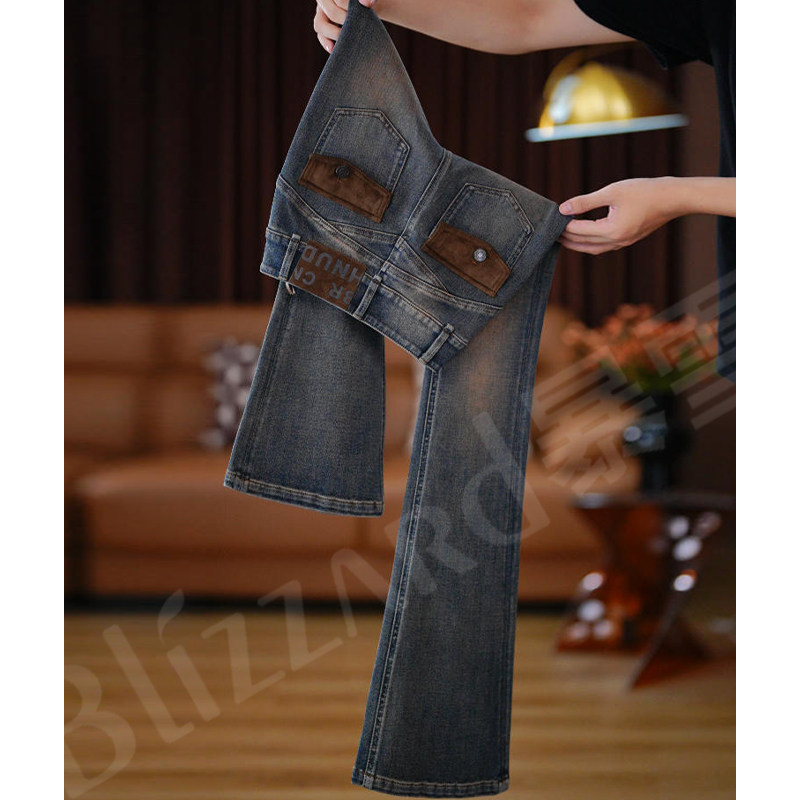 暴雪【琥珀流光】紧身提臀微喇叭高腰牛仔裤女2025秋冬新款加绒厚,女装/女士精品,牛仔裤,淘宝优惠券,粉丝福利购,淘宝优惠卷