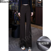 奶油白 茶棕色 人鱼微喇 暴雪 叭牛仔裤 女加绒弹高腰直筒2026春