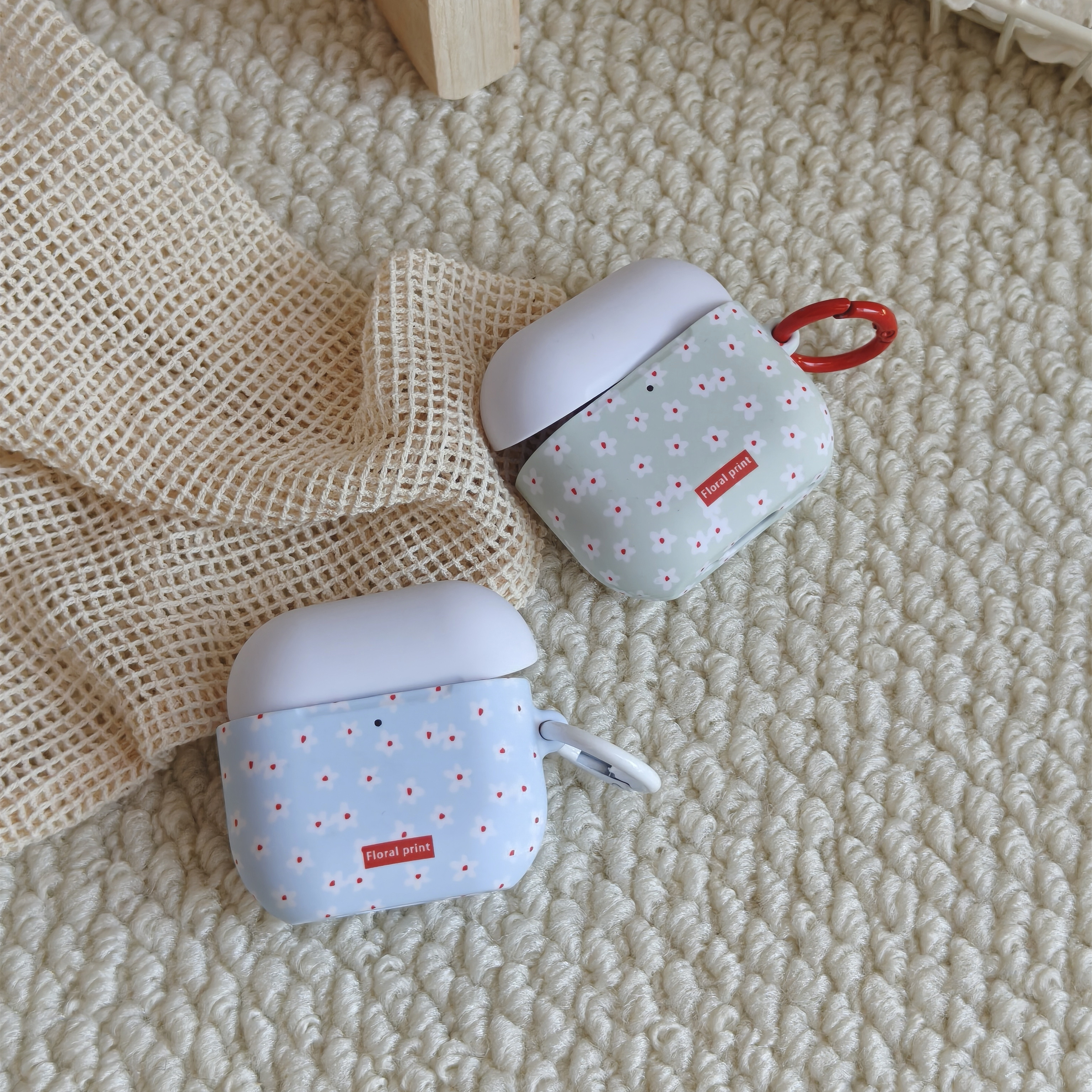 蓝绿碎花适用于Airpodspro3保护套AirPods4耳机套aipods2/AirPodspro2苹果airpods第三代创意磨砂菲林耳机壳