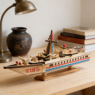 木质船模型海盗鲨鱼船音乐军舰航母核潜艇海警船一帆风顺船巡洋舰