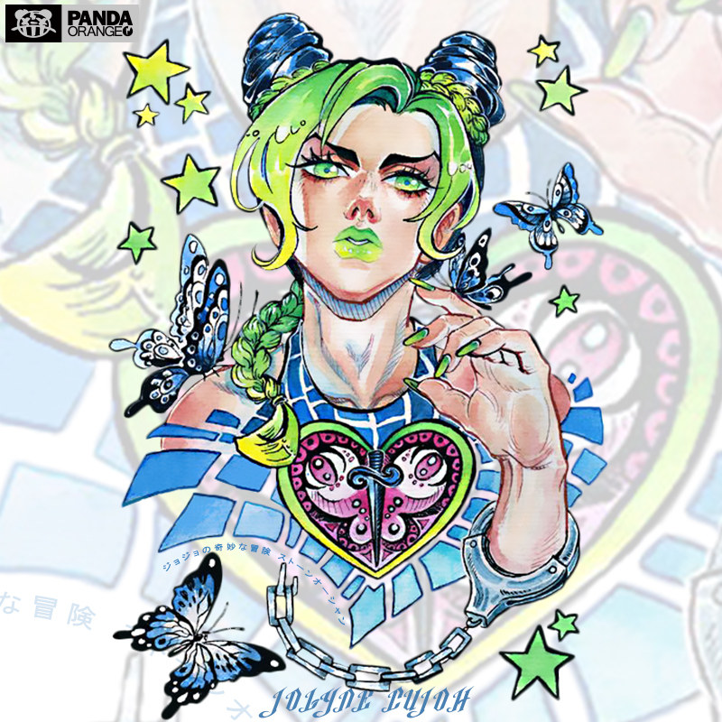 熊猫橙奇妙冒险联名t恤漫画石之海周边空条徐伦和蝴蝶cos情侣短袖