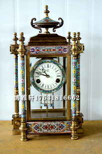 钟表錾珐琅纯铜做旧机械座钟老式 发条样板间壁炉台钟别墅会所风水