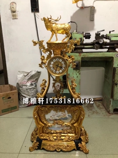钟表纯铜机械发条落地钟古典欧式鹿台钟样板间古玩会所家居客厅钟