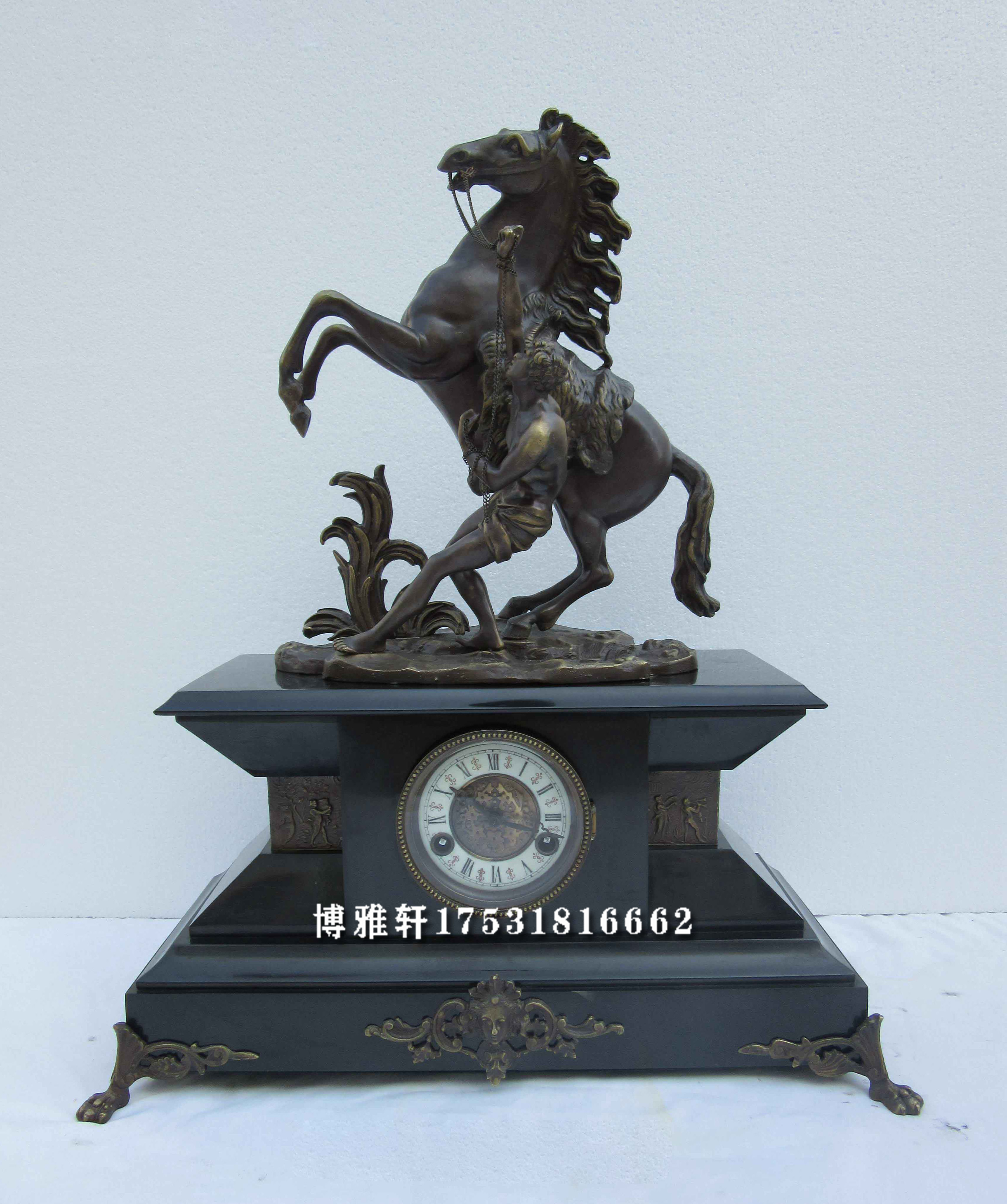 马钟古典机械纯铜马上走点大理石欧式仿古董欧洲回流古钟博雅轩钟