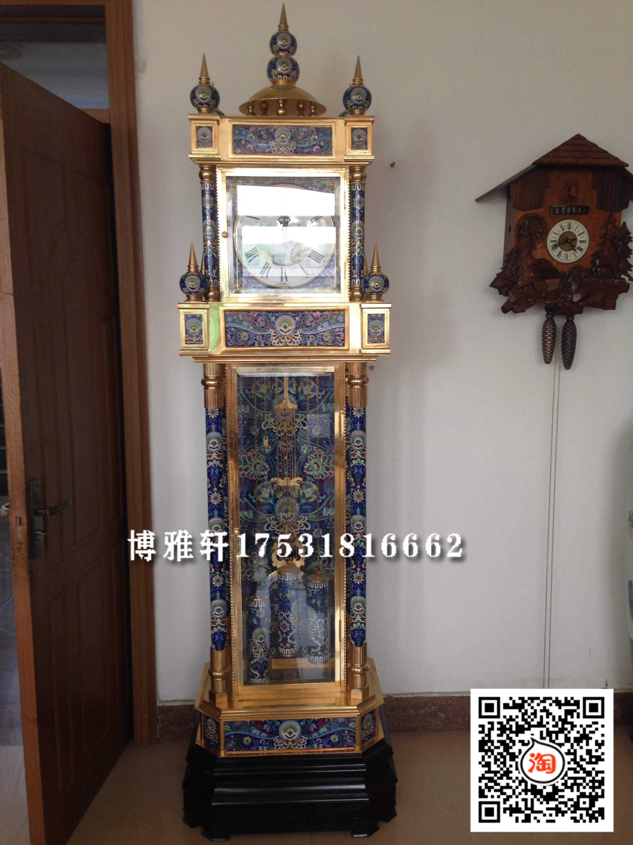落地钟景泰蓝镀金掐丝珐琅立钟德国赫姆勒十二音簧仿民国古董钟表