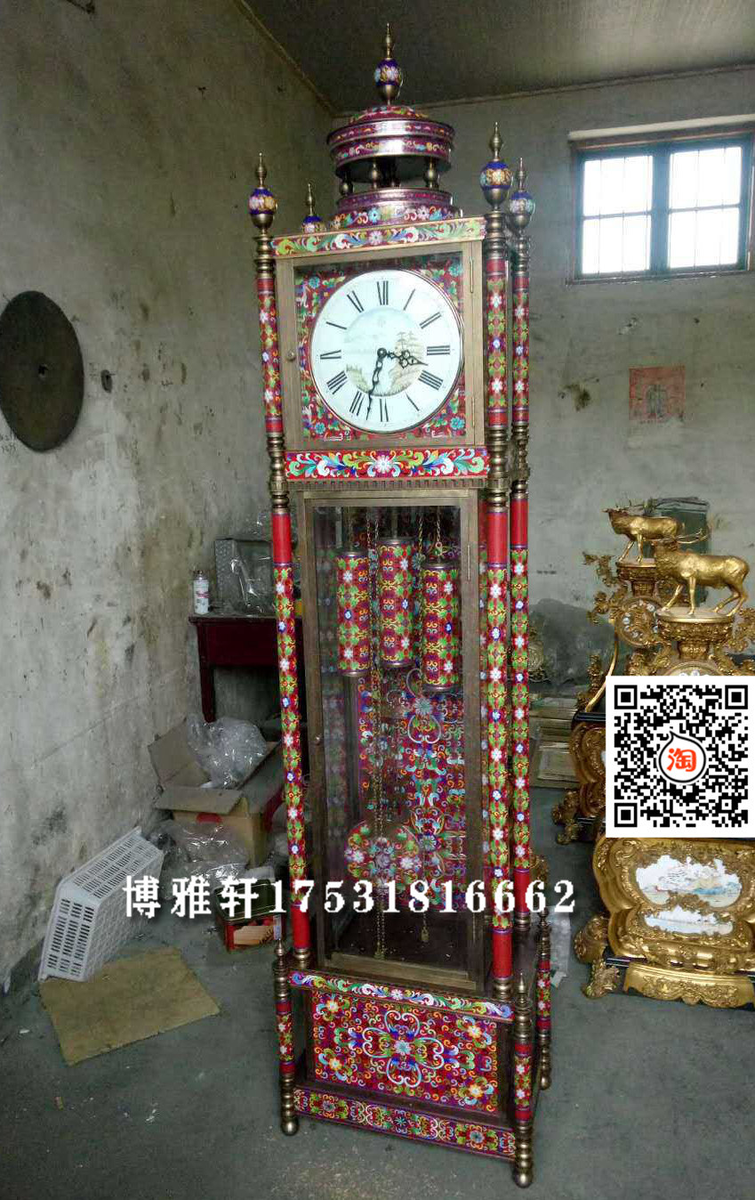 落地钟景泰蓝纯铜机械德国赫姆勒发条重力立钟仿古董民国客厅创意