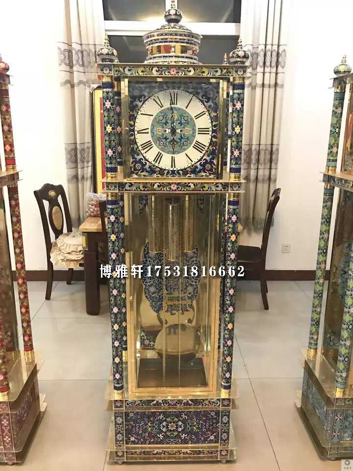 落地钟景泰蓝镀金纯铜机械重锤德国赫姆勒古典民国立钟珐琅彩台钟
