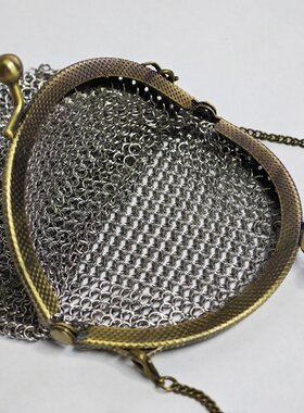 银色锁子甲零钱包 维多利亚时代 Chatelaine   古董金属网袋