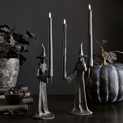Handmade Black Witch Statue 女巫雕像万圣节摆件帽女巫桌面烛台