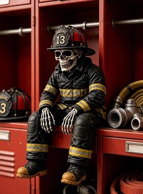 跨境新品 Skeleton Firefighter Sculpture 树脂消防员骷髅雕像