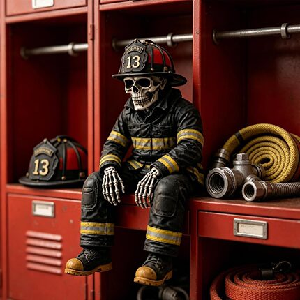 跨境新品 Skeleton Firefighter Sculpture 树脂消防员骷髅雕像