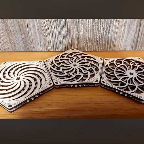 独立站新款 pentagon Kinetic Coasters SET 3木质五角星动能杯垫