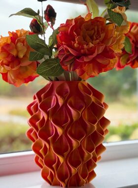 独立站新款3D Printed Red Gold Flower Vase 家居3D打印花瓶红金