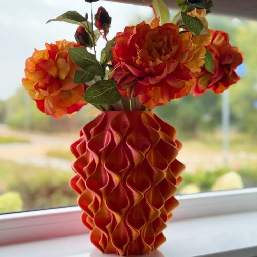 独立站新款3D Printed Red Gold Flower Vase 家居3D打印花瓶红金