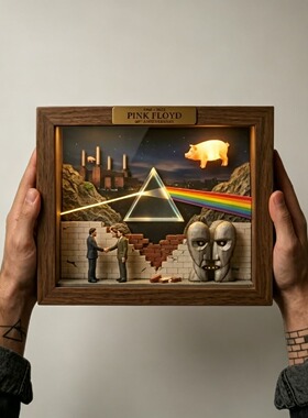 独立站新款创意 Pink Floyd 60周年纪念立体模型灯箱框架装饰摆件