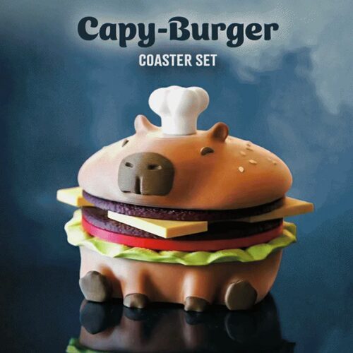 跨境新品 Capy Burger Coaster Set卡皮巴拉汉堡杯垫可爱桌面装饰