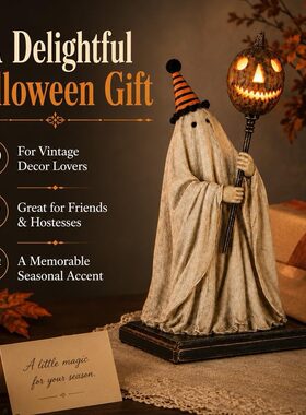 跨境新品Glowing Staff Pumpkin Ghost 发光南瓜法杖幽灵雕像摆件