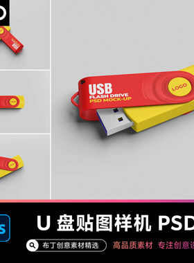 U盘储存盘模型logo展示贴图样机文创周边VI设计作品效果图素材PSD