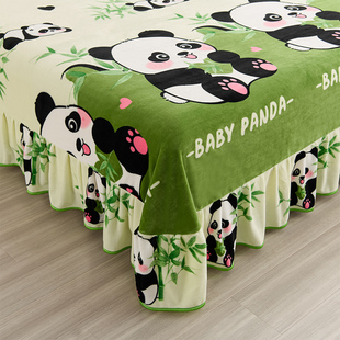 卡通图案牛奶绒床单单件冬季加绒单面毛绒珊瑚绒双人被单不掉毛