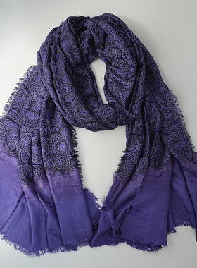 ZAR*宝蓝色民族风复古印花百搭出游拍照柔软围巾显白大尺寸披肩