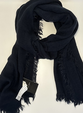 ZAR*家藏青色秋冬季保暖仿羊毛毛边基本款长款围巾日常出游拍照