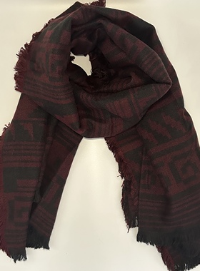 ZAR*暗红色几何图形日常出游拍照柔软围巾舒适精致显白大尺寸