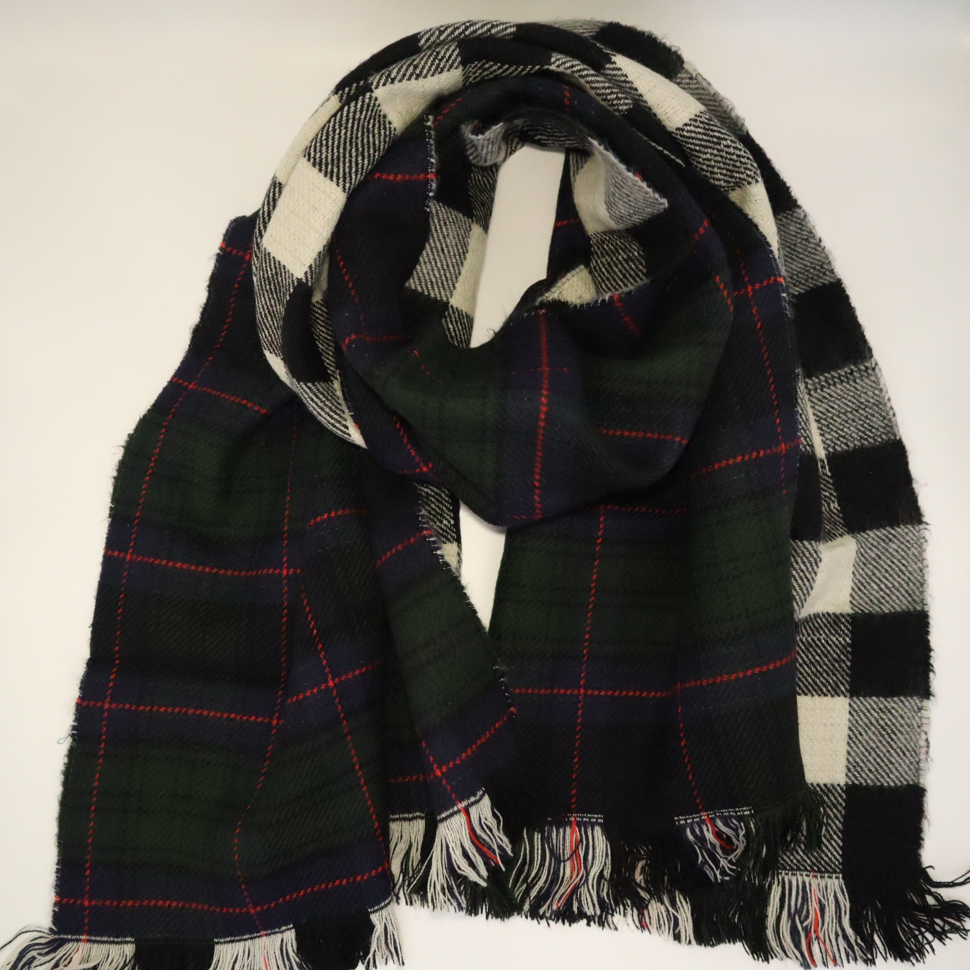 双面黑白绿色大格子复古格纹柔软秋冬保暖百搭围巾氛围感