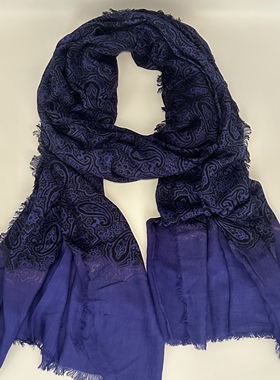 ZAR*宝蓝色民族风复古印花百搭出游拍照柔软围巾显白大尺寸披肩