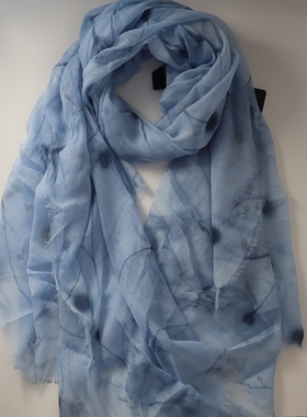 ZAR*浅蓝色清冷感日常出游拍照大尺寸花卉时尚简约围巾轻奢风柔软