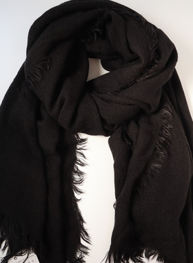 ZAR*家黑色纯色仿羊毛秋冬保暖长款大围巾披肩冬季百搭高级感