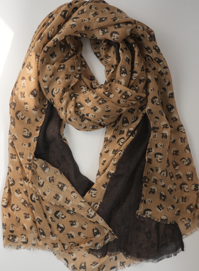 ZAR*家印花黑色拼接柔软舒适日常出游拍照围巾披肩咖色长款