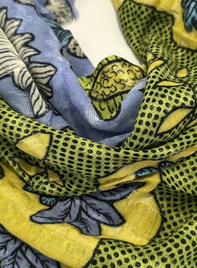 ZAR*家绿色系民族风柔软日常度假复古围巾印花披肩方巾