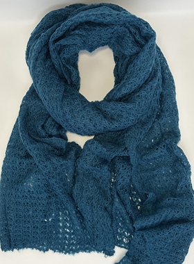 ZAR*蓝色绒线镂空针织多巴胺氛围感围巾高级感气质秋冬时尚保暖