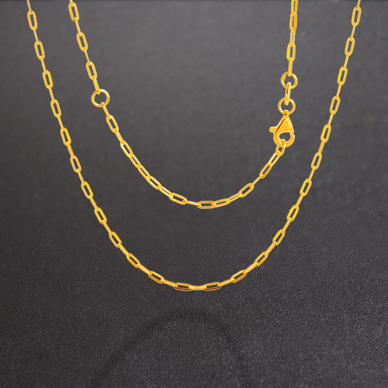 5G黄金项链999足金长十字链可调节24k纯金锁骨链送母亲妈妈款素链