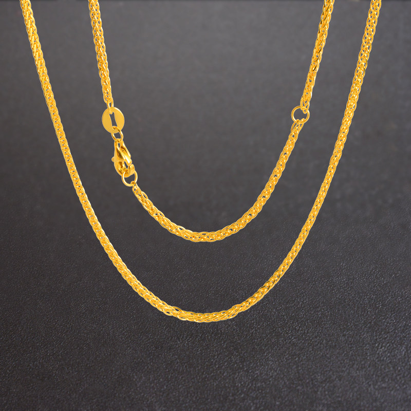 5G黄金项链999足金肖邦链可调节24k纯金锁骨链送母亲妈妈款女素链