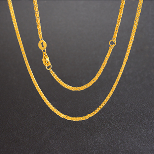 5G黄金项链999足金肖邦链可调节24k纯金锁骨链送母亲妈妈款女素链