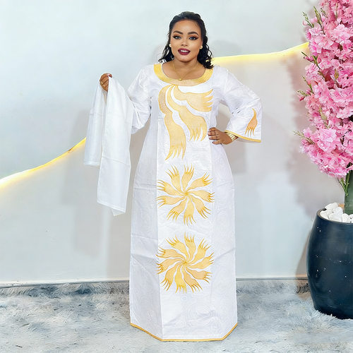 东南亚外贸非洲刺绣宽松大码连衣裙欧美白色袍子african dress