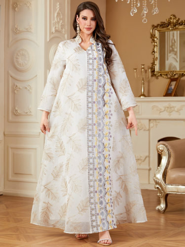 大码200斤长裙刺绣V领白色仙女连衣裙Embroidered Party Dress