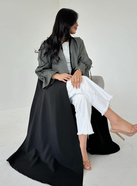 MQ151modest中东穆斯林长袍拼接时尚袖口收绳Abaya迪拜Turkey长袍