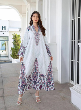 SW1102立领女士长袍印花镶钻钉珠新款连衣裙Abayas