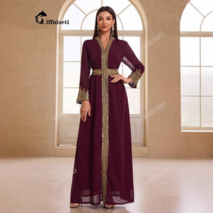 土耳其热门热卖气质立领花边拼色端庄女士连衣裙-KZ5119