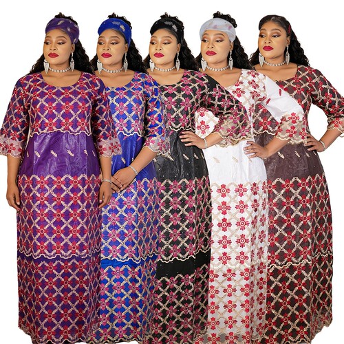 african dress非洲女装大码长裙绣花拼接蕾丝优雅连衣裙woman长袍