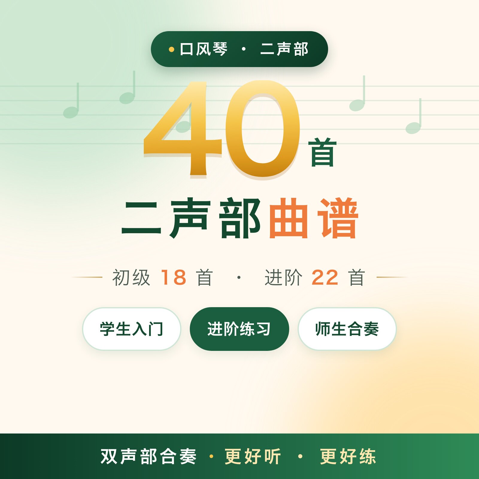 口风琴二声部曲谱40首 初级18进阶22首 学生入门合奏简谱动态谱