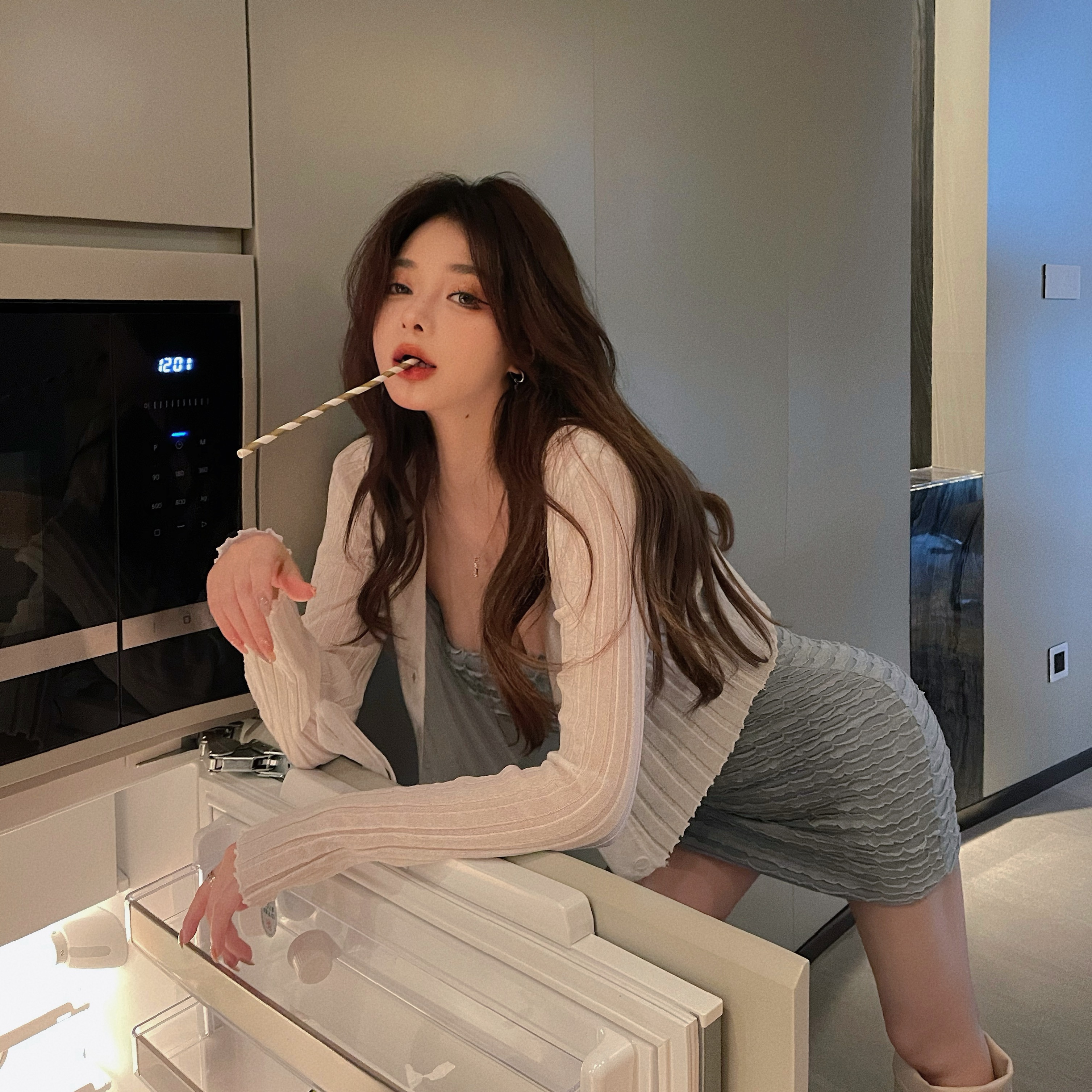 Real price real beat long sleeve knitted cardigan thin suspender dress bottom off shoulder buttock pleated bra skirt