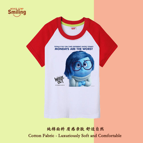 Inside Out头脑特工队玩转脑朋友儿童装亲子装彩袖短袖T恤忧忧图
