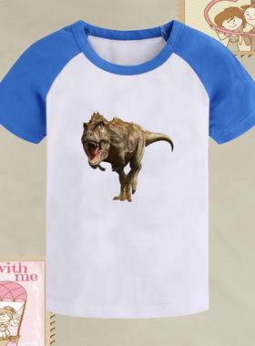 胖男童蓝色小恐龙t恤学生夏季新品儿童上装大码中大童宽松短袖潮