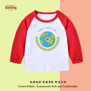 纯棉爱护地球日环保世界和平绿色家园低碳长袖T恤幼儿园活动服学