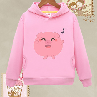 小猪图案衣服儿童 男女童黄色加绒连帽衫宝宝秋冬卫衣幼儿园班服