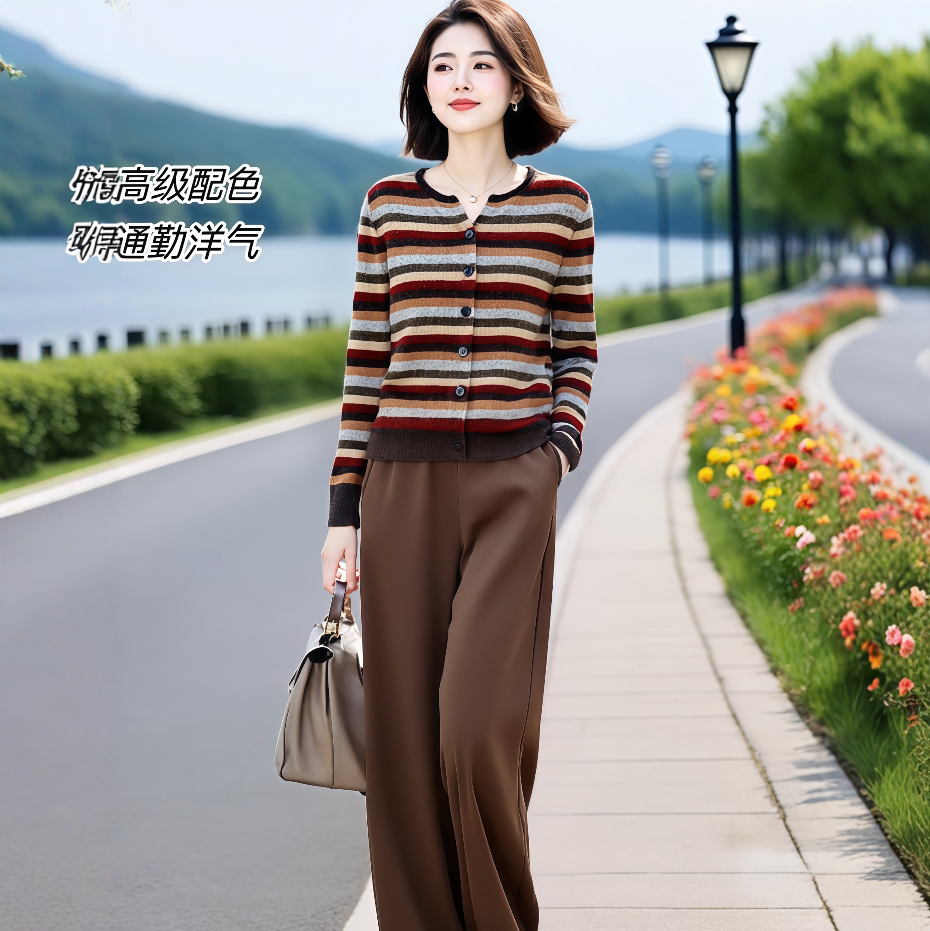 素韵订制女装原创品牌轻奢条纹针织衫上衣超好看休闲裤两件套秋季