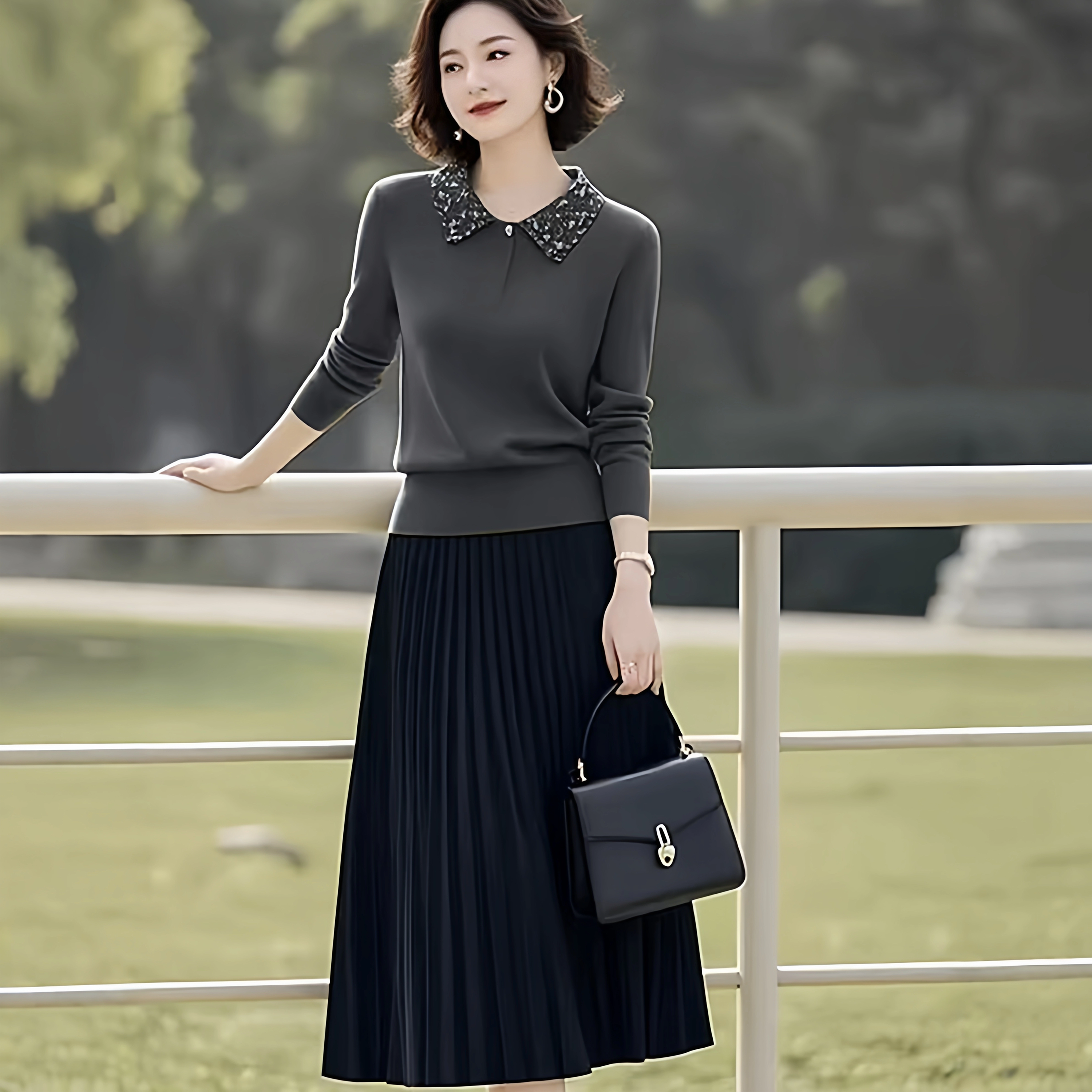 素韵订制女装原创品牌高级感轻奢针织衫上衣百褶半身长裙套装秋冬